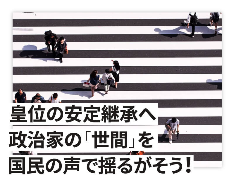 皇位の安定継承へ、政治家の「世間」を国民の声で揺るがそう!
