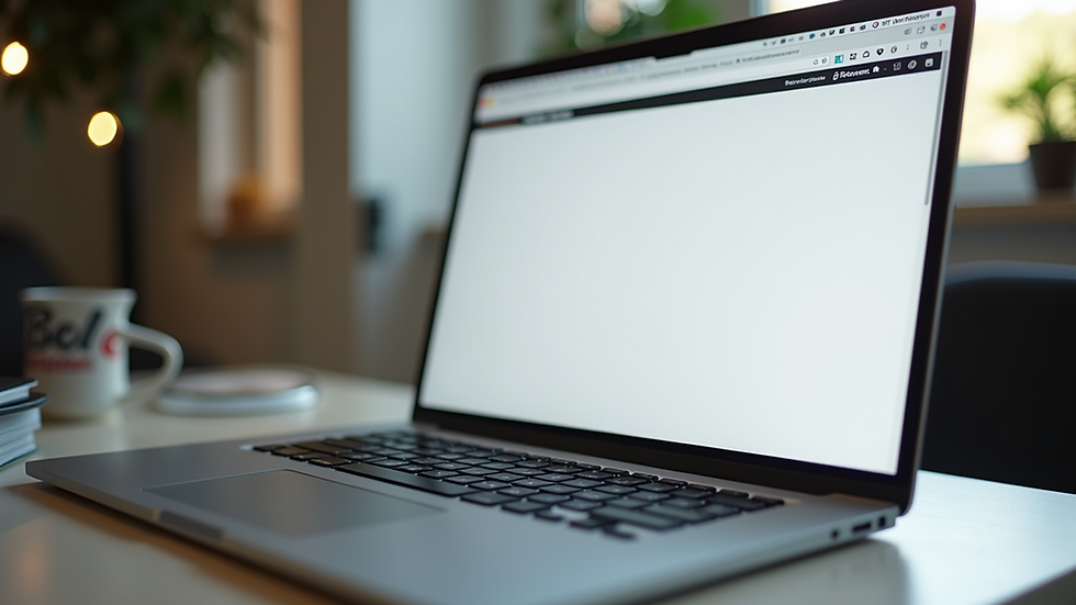 Eye-level view of a laptop screen showing a clean and simple website homepage