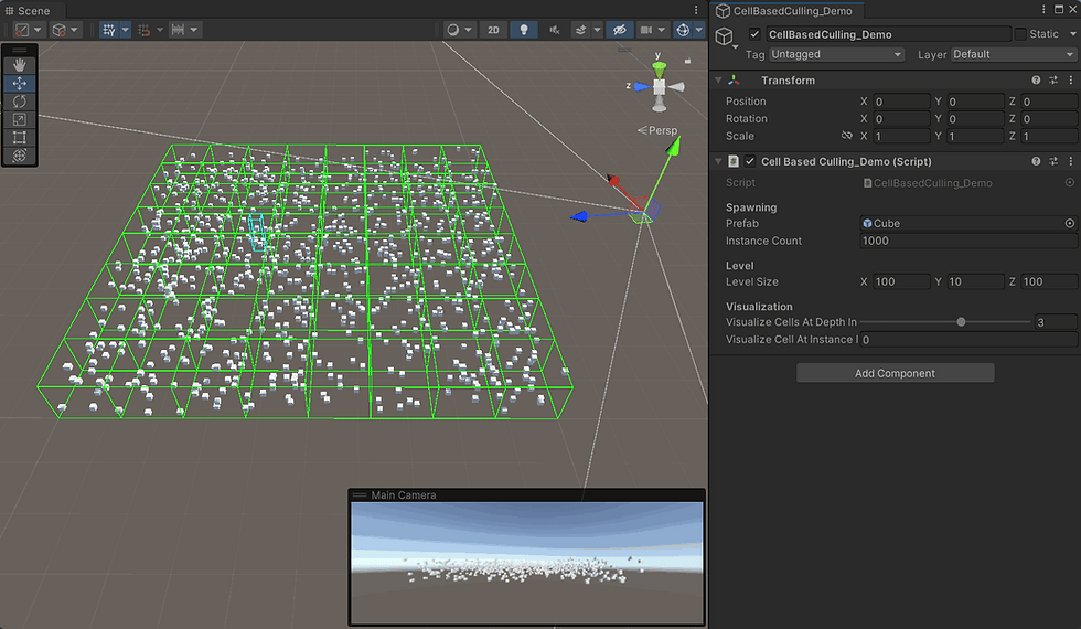 Cell based culling: Objects were deactivated when out of view frustum