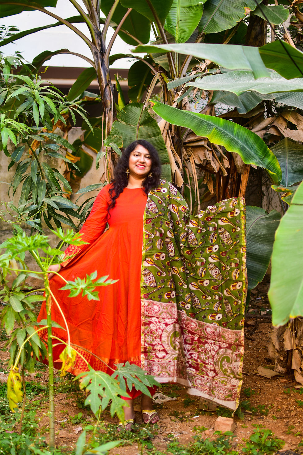 Veena Kalamkari Chanderi Dupatta with zari