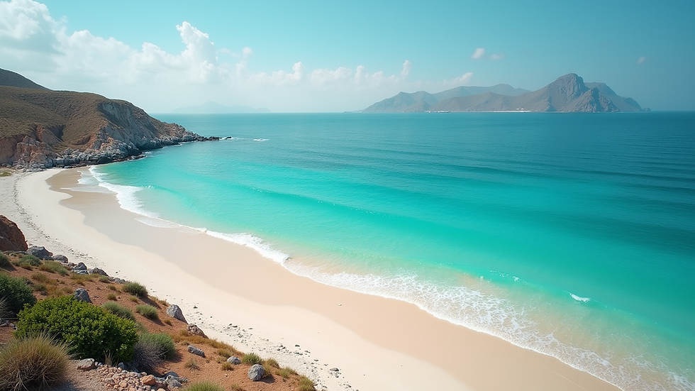 High angle view of a pristine beach on Dahlak Archipelago with turquoise waters