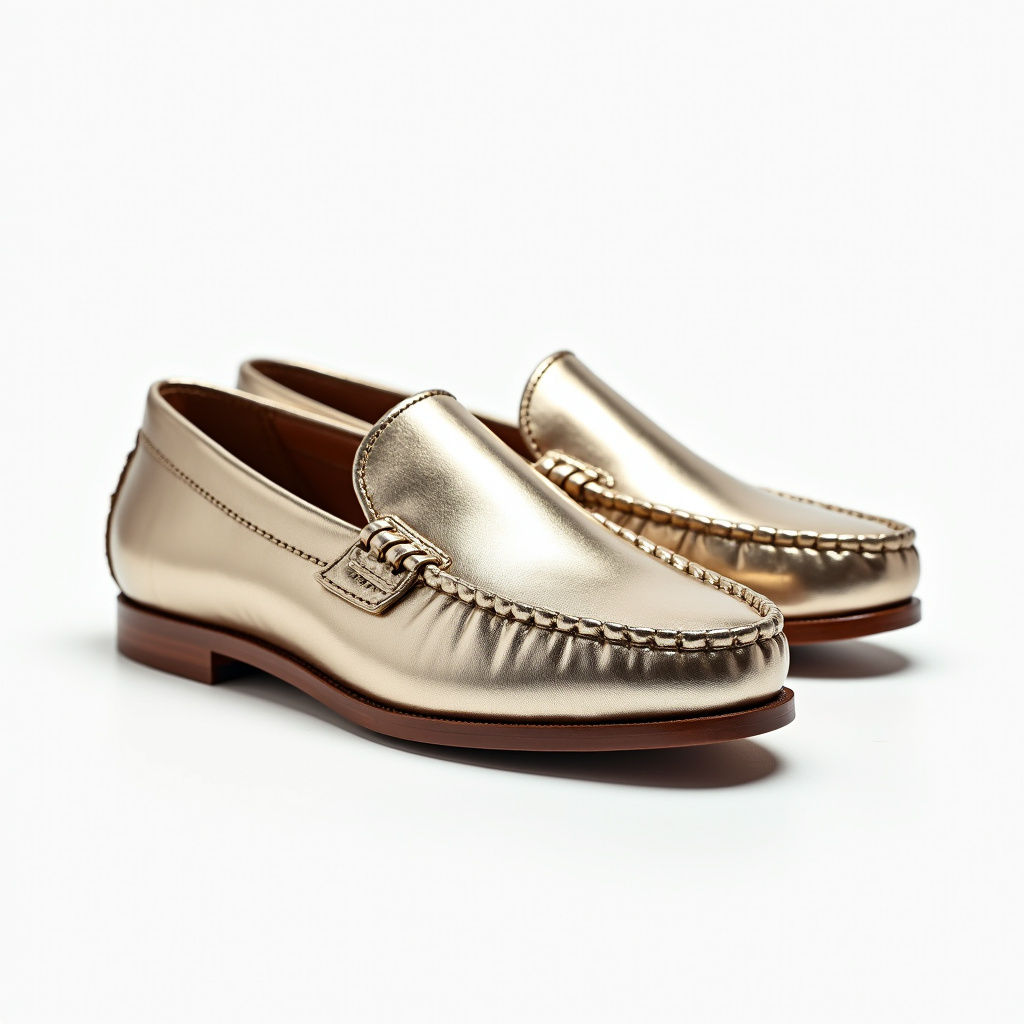 Mocassim Couro Metalizado