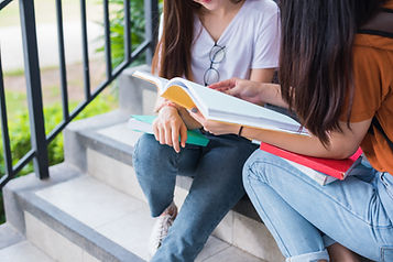 Students studying on steps