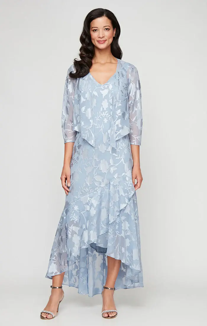 Chiffon Jacket Dress w/ High Low Tulip Skirt