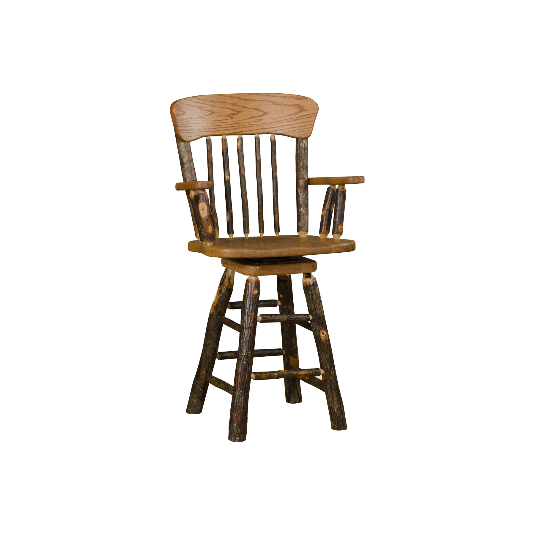 Oak Back Swivel Barstool with Arms