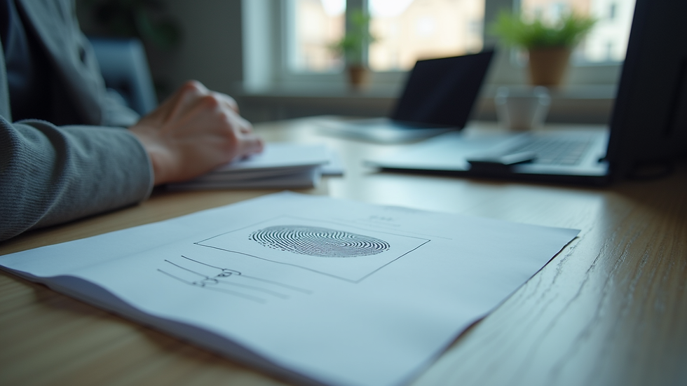 Eye-level view of a completed live scan fingerprinting form on a desk