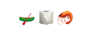 Three emojis used as a line break. These consist of a canoe, a roll of toilet paper, and a shrimp.