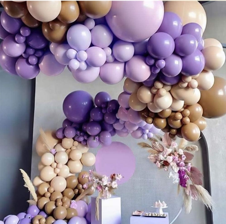 Macaron Purple Retro Brown Balloon Garland Kit- 145 Pcs