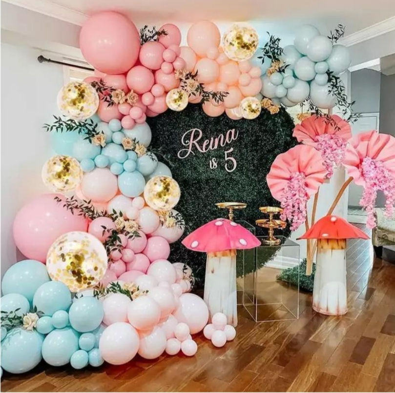 Macaron Pastel Colo Gold Confetti Balloon Arch Garland Kit-
