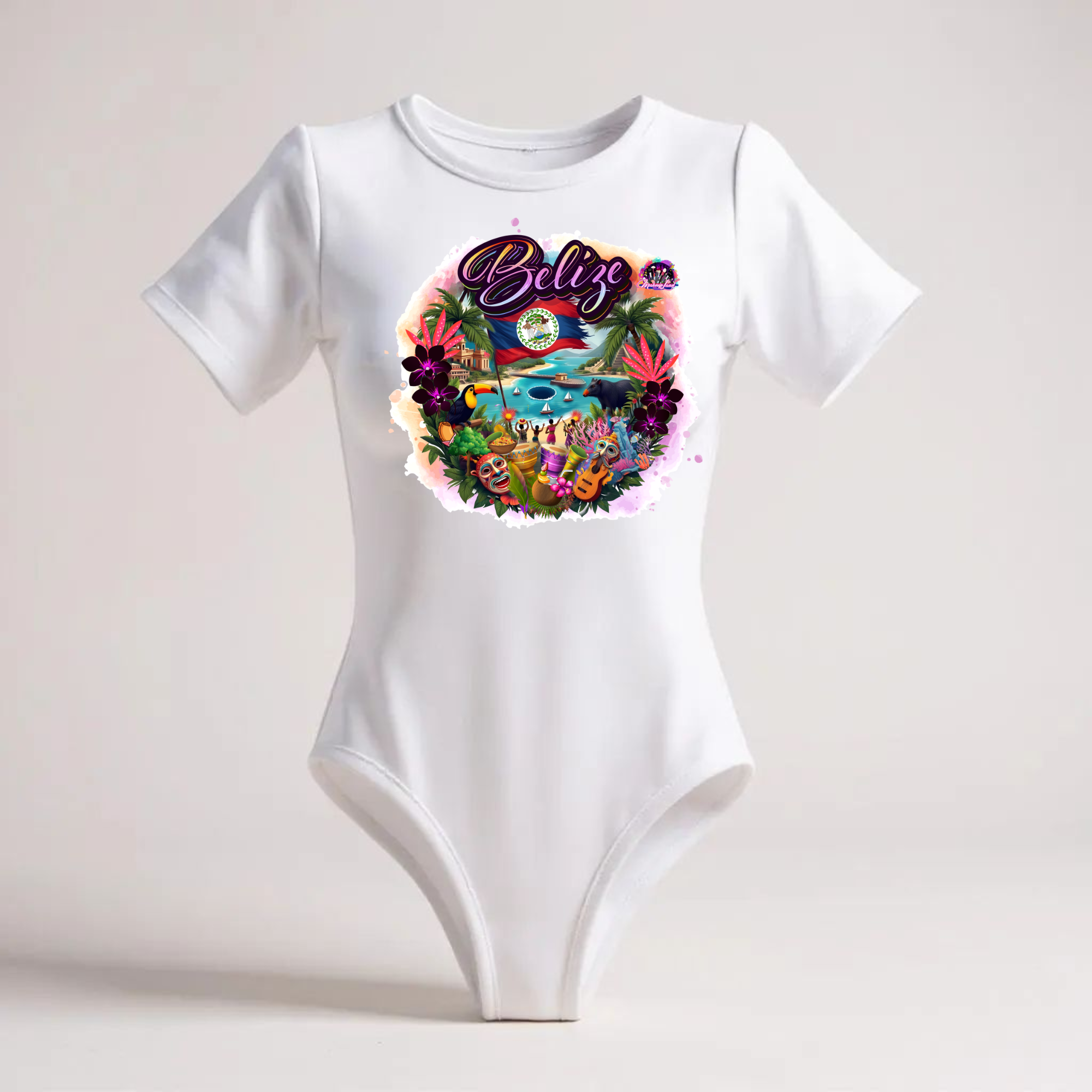 Belize Patriotic Bodysuit for Women Crew Neck Short Sleeve