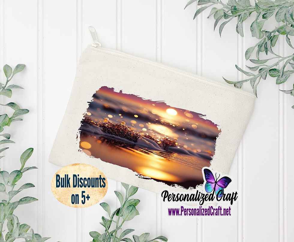 Thumbnail: Purple Beach Sunset Themed Canvas Zipper Bag, Custom Text Pencil Pen Makeup Bags