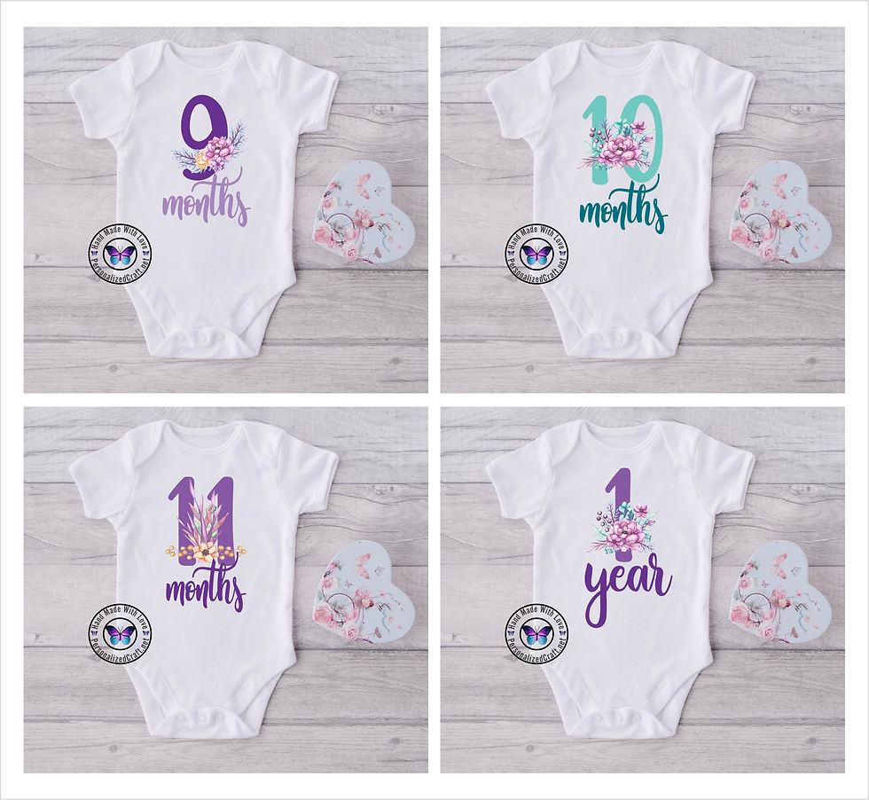 Thumbnail: Baby Girl Purple, Green PEONIE FLOWER Monthly Milestone Bodysuit