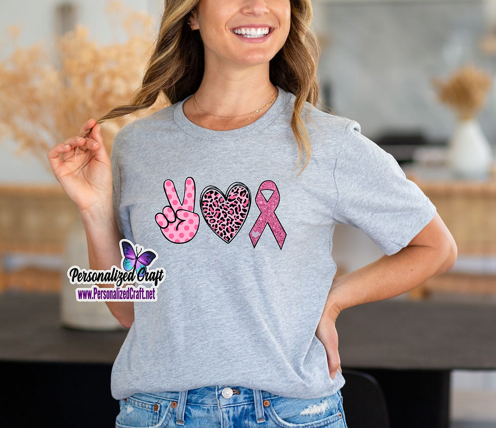 Peace Love Cancer Survivor Family Gray Shirts, Pink Sparkle Ribbon October Awareness