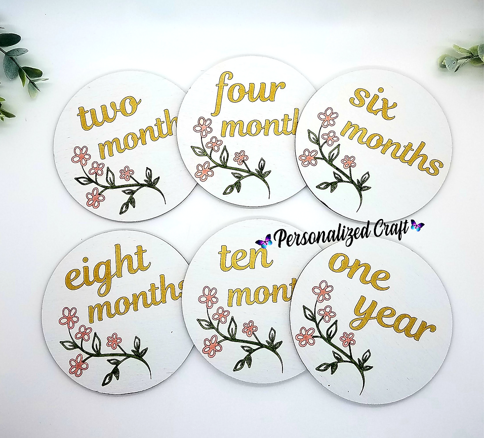 Thumbnail: BABY GIRL Round Milestone Wood Marker With Hand Painted Flowers