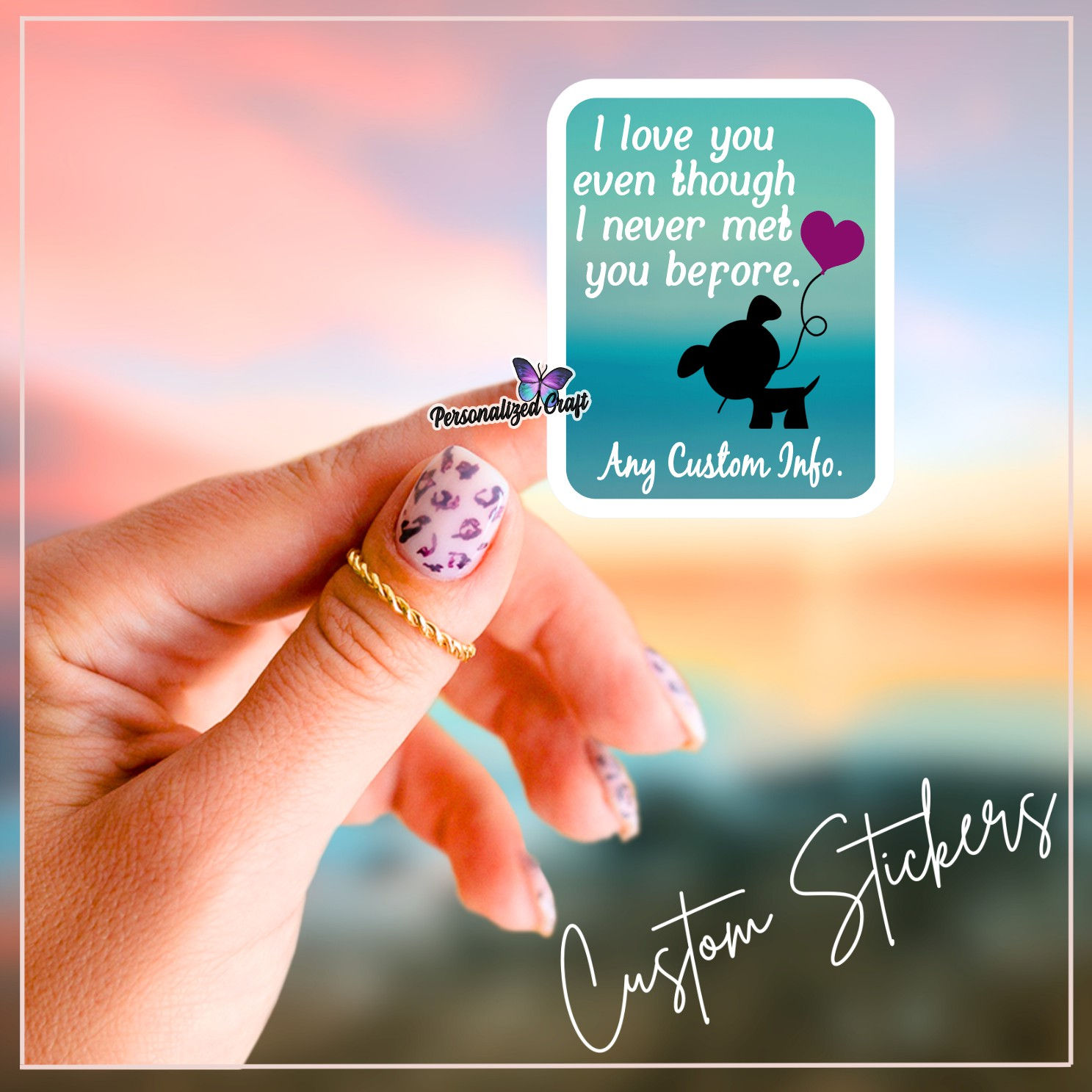 JW Stickers ~ I Love You Even Though I Never Met You, Puppy dog with balloon