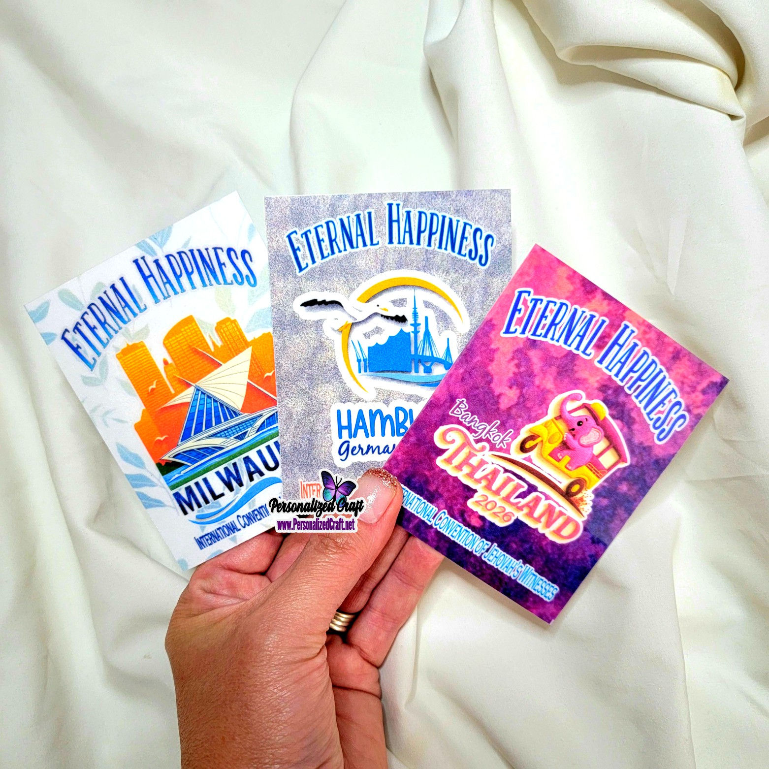 JW 2026 Eternal Happiness International Convention Magnet, Milwaukee, Hamburg Germany, Bangkok Thailand