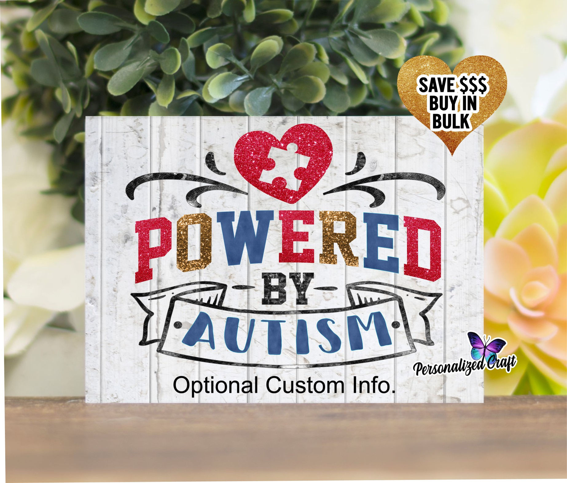 Autism ~ Powered by Autism, Custom Heart Puzzle Piece Magnet, Support Awareness
