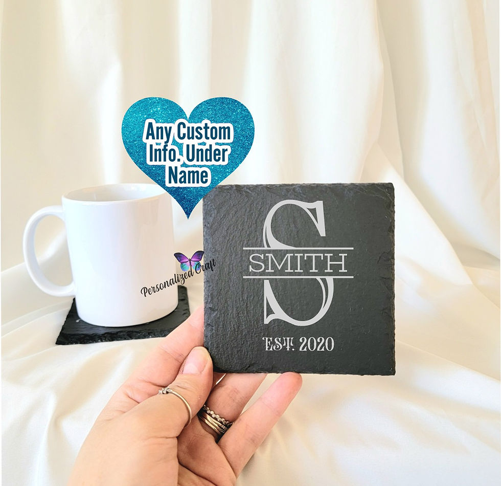 Thumbnail: Personalized Initial Monogram Stone Coasters, Wedding Gifts, Custom Slate Coasters