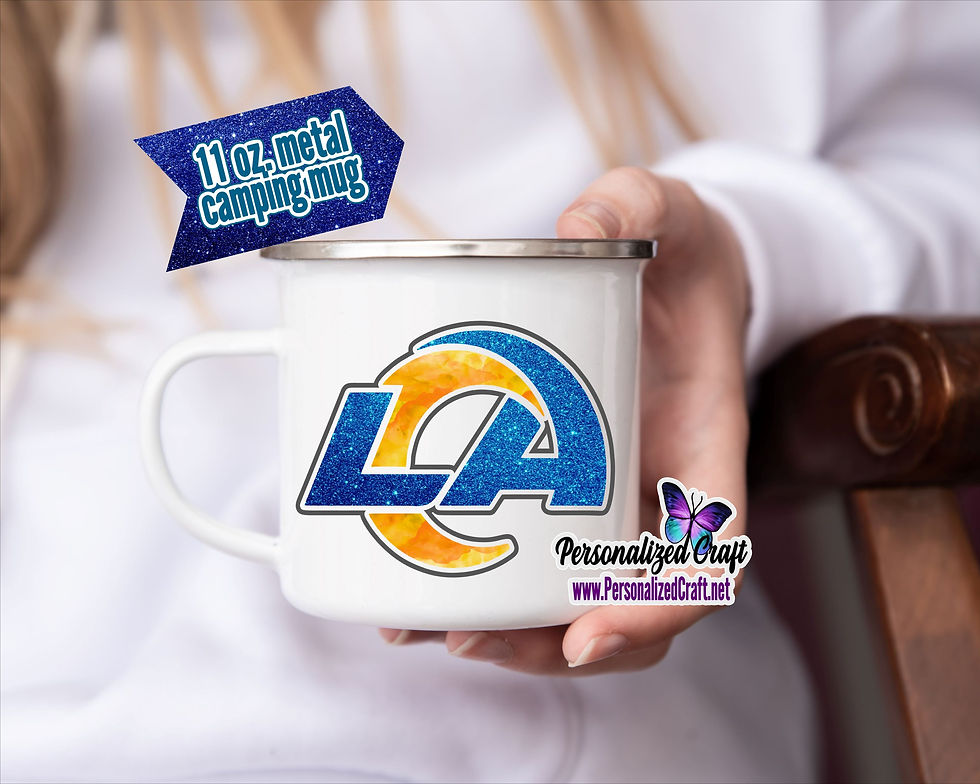 Thumbnail: Custom Rams Football Name Small Camping Mugs, Los Angeles Football Baby Reveal