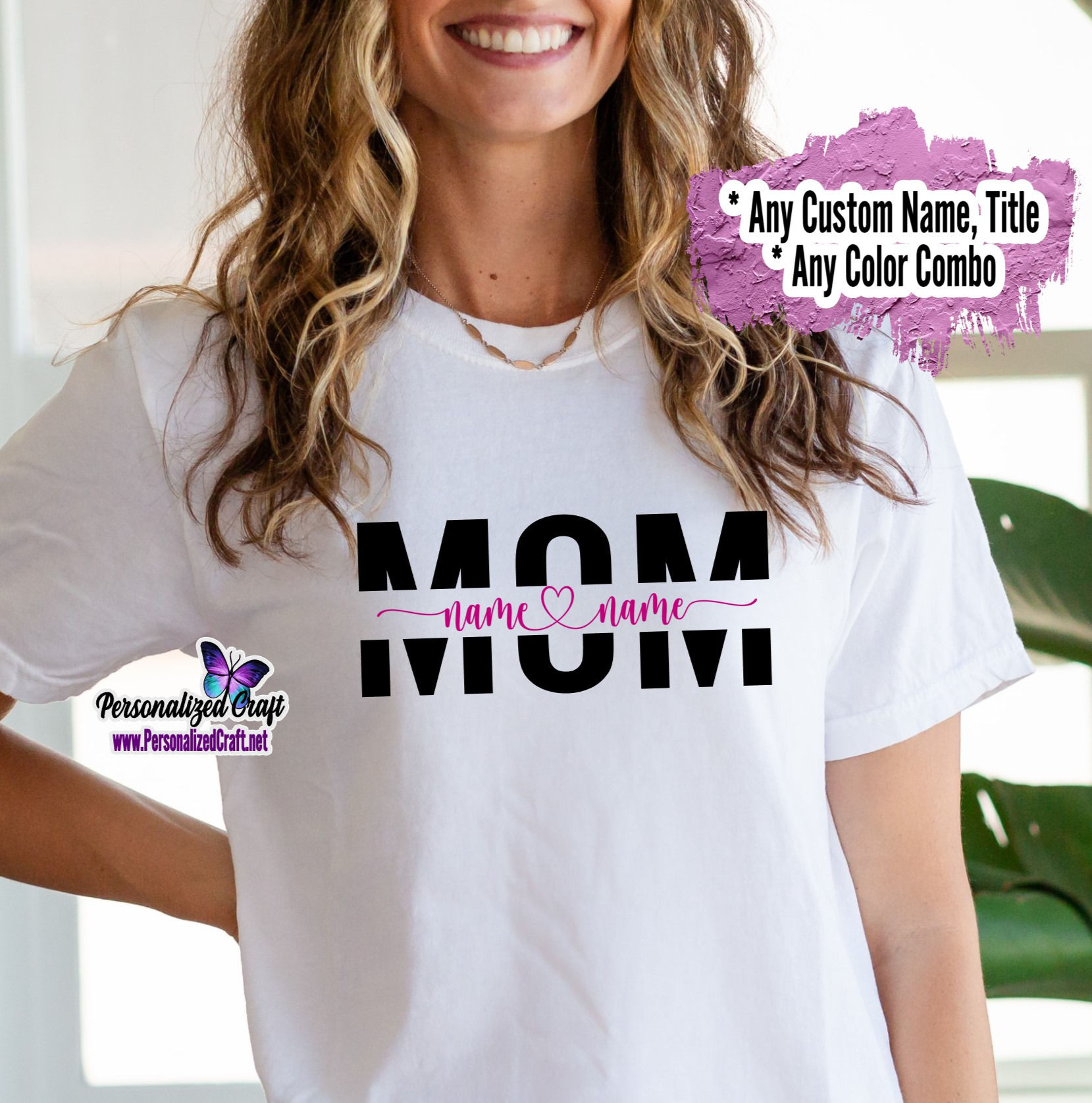 Split Name Mom Grandma Nana White T-shirt, Children's Names, Grandkids Names