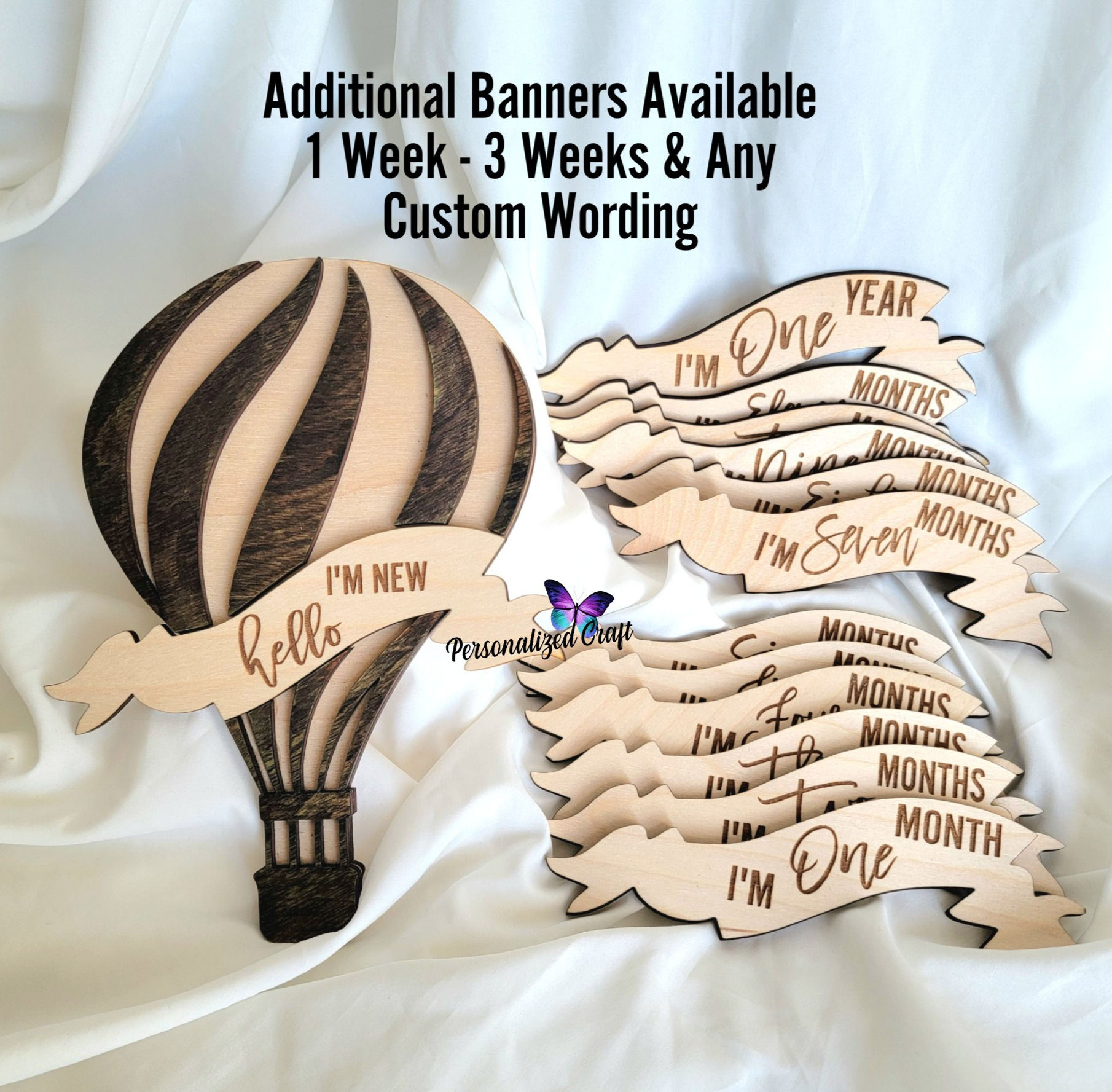 Unique Gender Neutral Milestone Engraved Cards, Interchangeable Hot Air Balloons