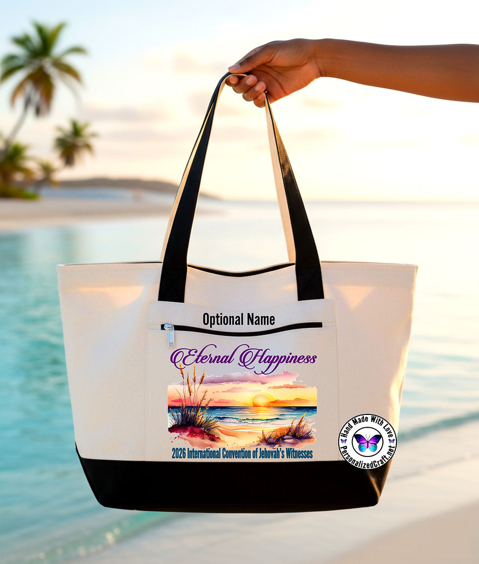 JW 2026 Eternal Happiness International Convention Zipper Tote Bag, Beach Sunset