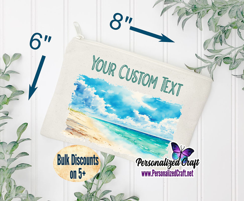Thumbnail: Beach Ocean Themed Canvas Zipper Bag, Custom Text Pencil Pen Makeup Bag Gifts