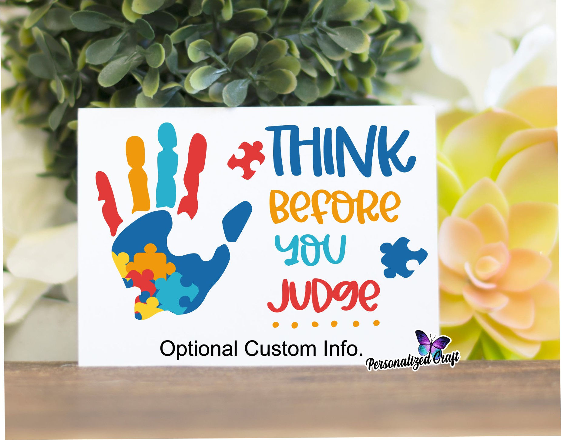 Autism ~ Think Before You Judge Hand Print Puzzle Piece Magnet Support Awareness