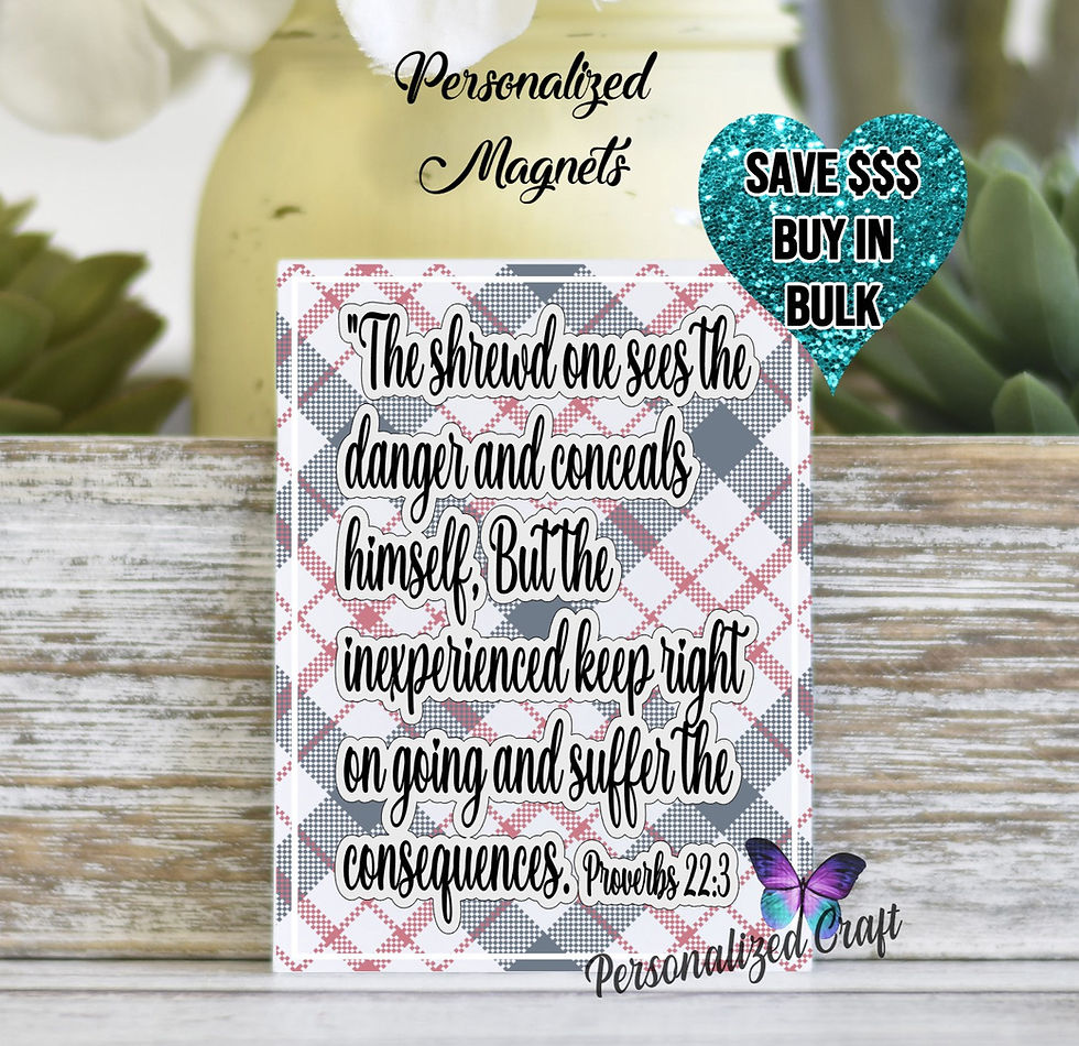 The Shrewd One Sees the Danger and Conceals Himself, Proverbs 22:3 JW Scripture Magnet pink gray plaid