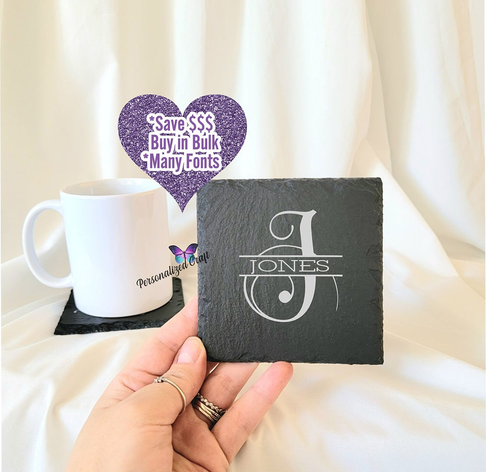 Thumbnail: Personalized Initial Monogram Stone Coasters, Wedding Gifts, Custom Slate Coasters