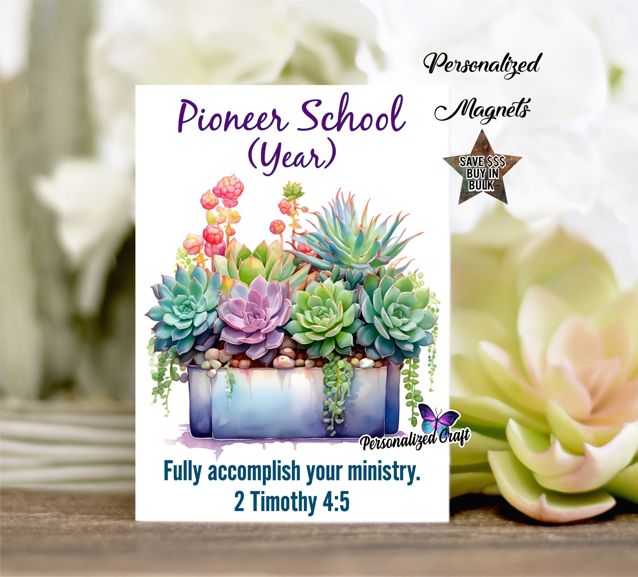JW Pioneer School Magnet Gift, Cactus Succulent Flower Plant Arrangement