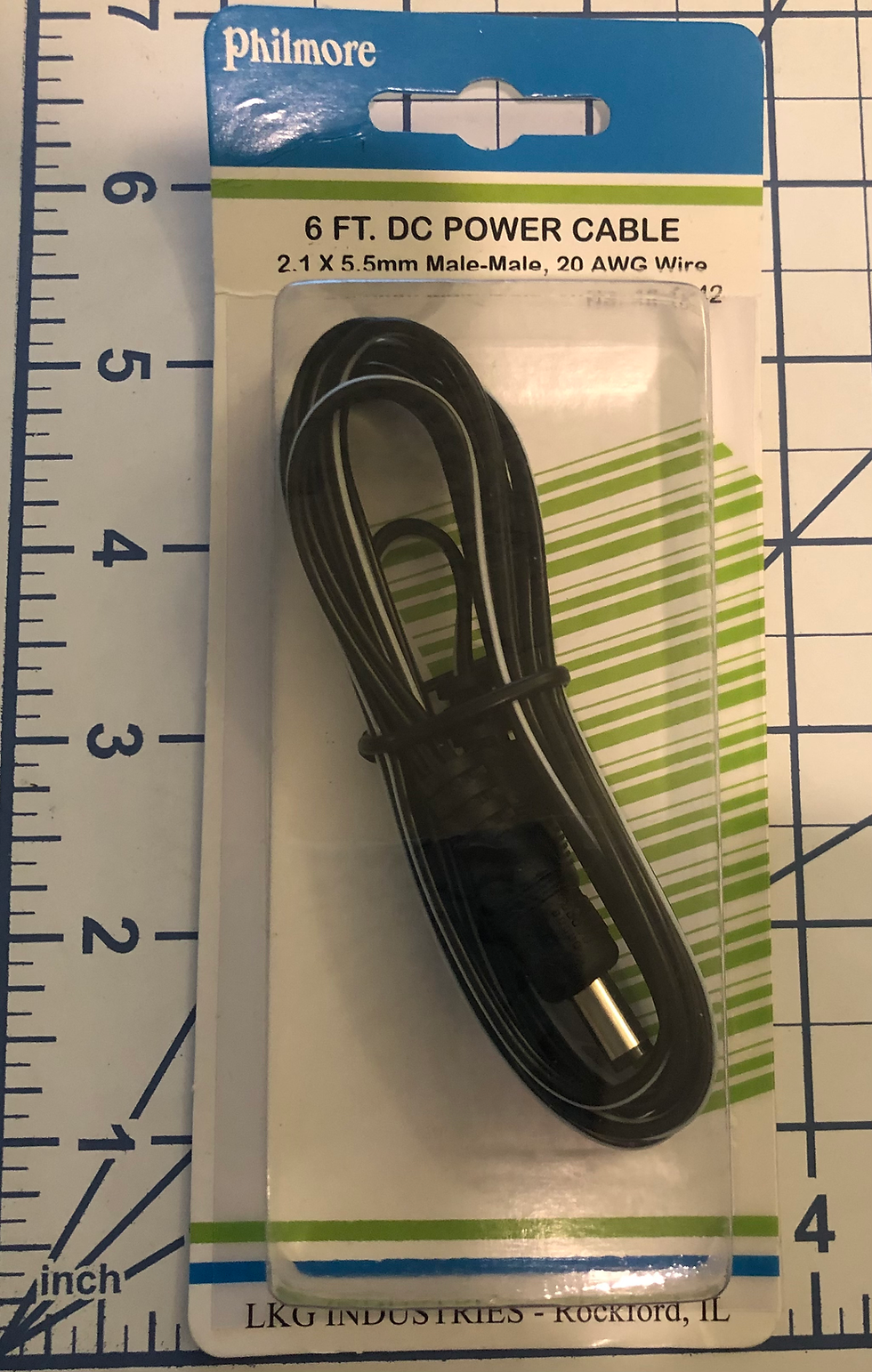 6 FT. DC Power Cable 2.1x5.5mm Male-Male 20AWG