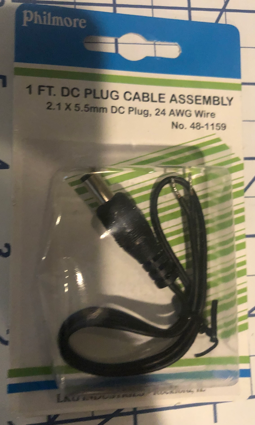 1 FT DC Plug Cable Assembly 2.1x5.5mm DC Plug 24 AWG