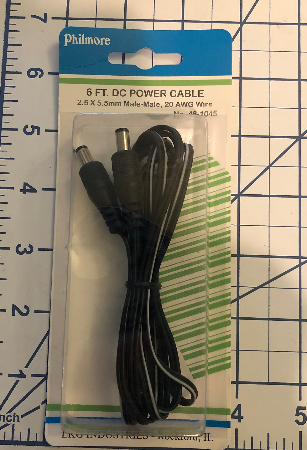 Philmore 6 FT. DC Power Cable 2.5x5.5mm Male-Male 20 AWG