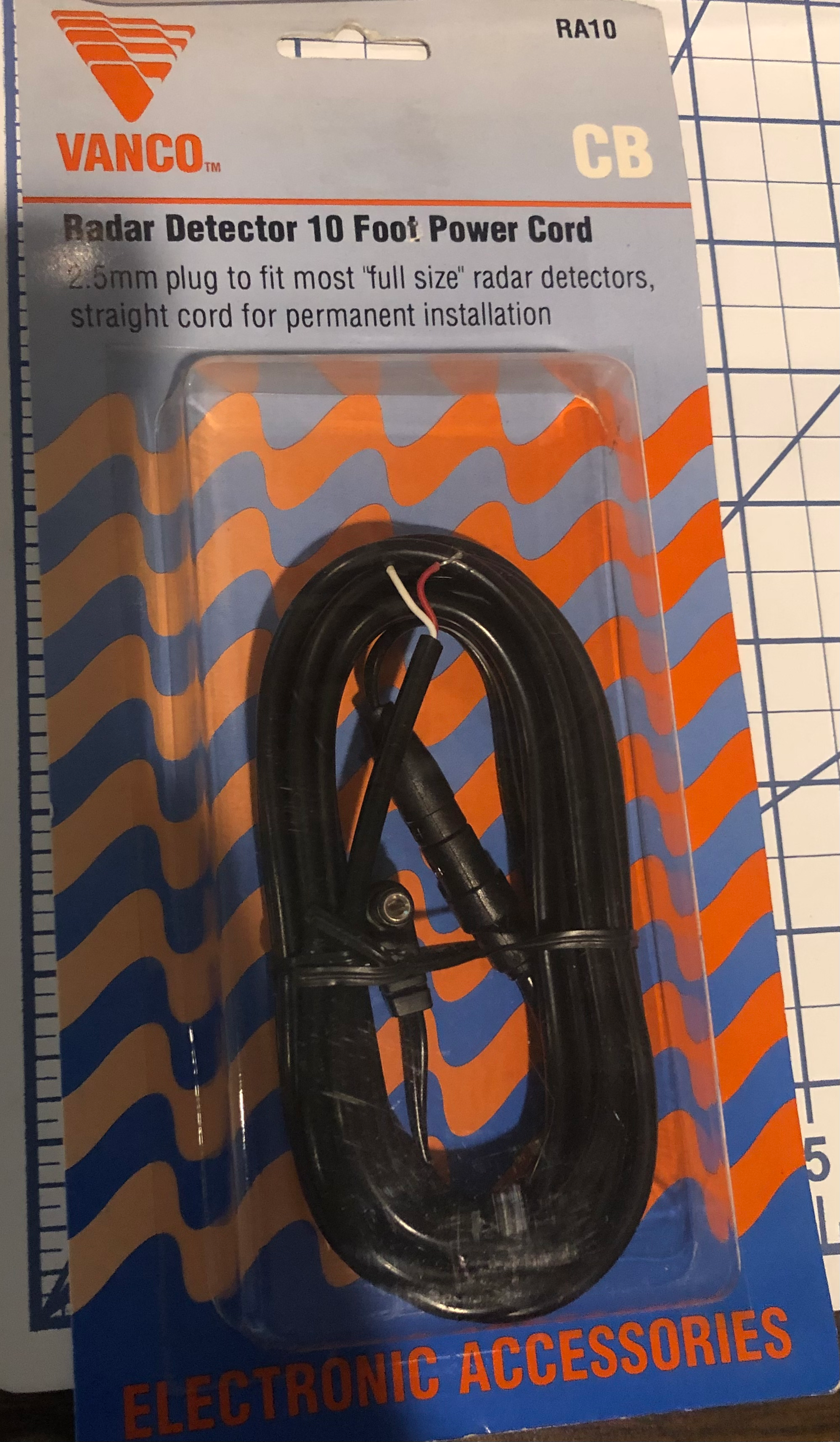 Vanco Radar Detector 10ft Power Cord 2.5mm Plug