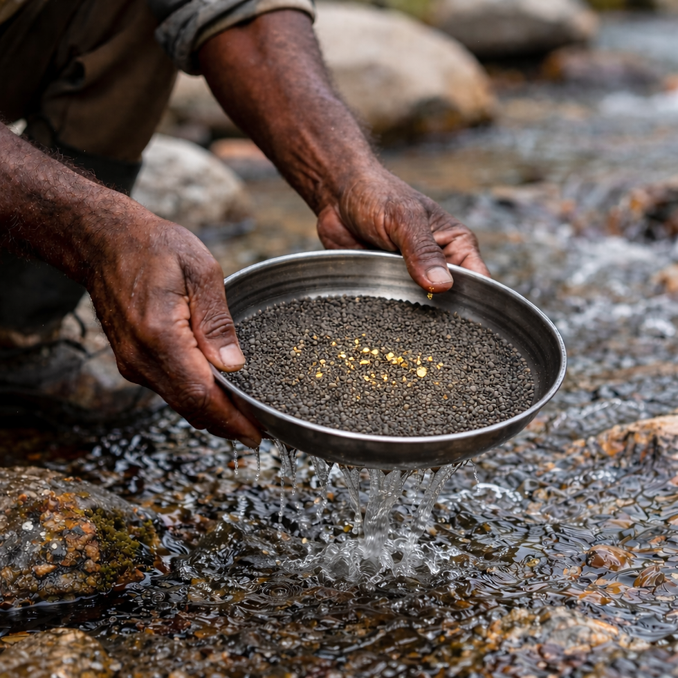 man panning gold