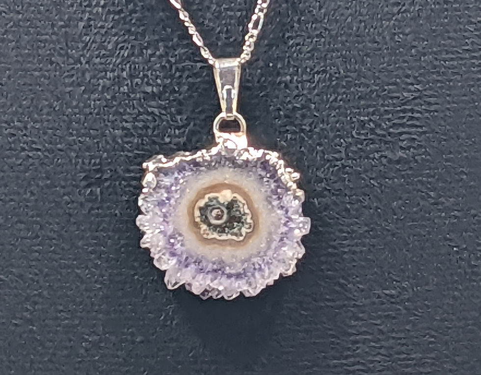 Thumbnail: Amethyst stalactite pendant with natural banded crystal layers, polished