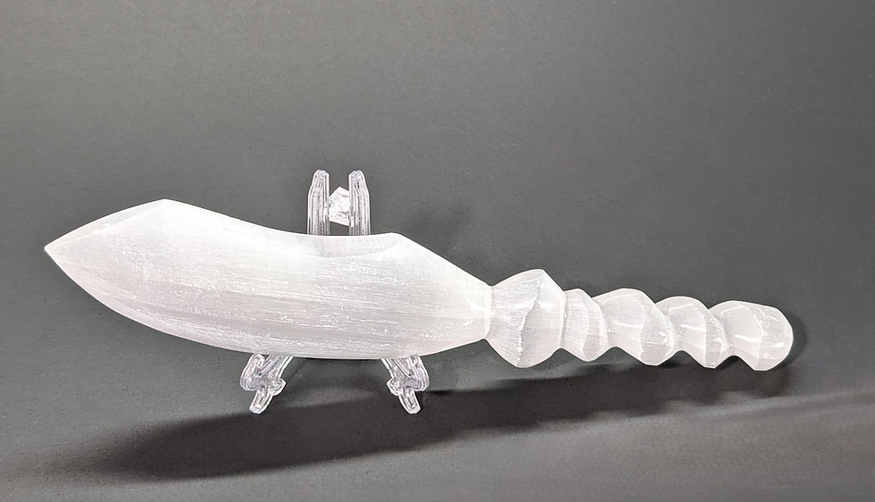 Carved Selenite Knife on stand for decor or cleansing