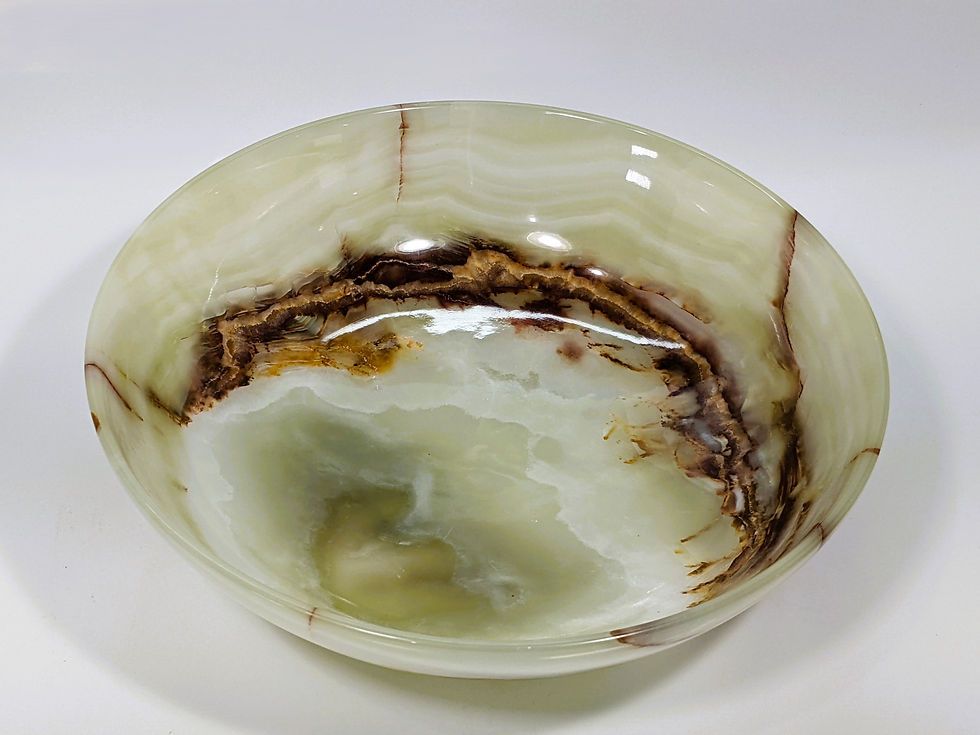 Gorgeous Onyx (Banded Calcite) Bowl in shades of green, brown, cream