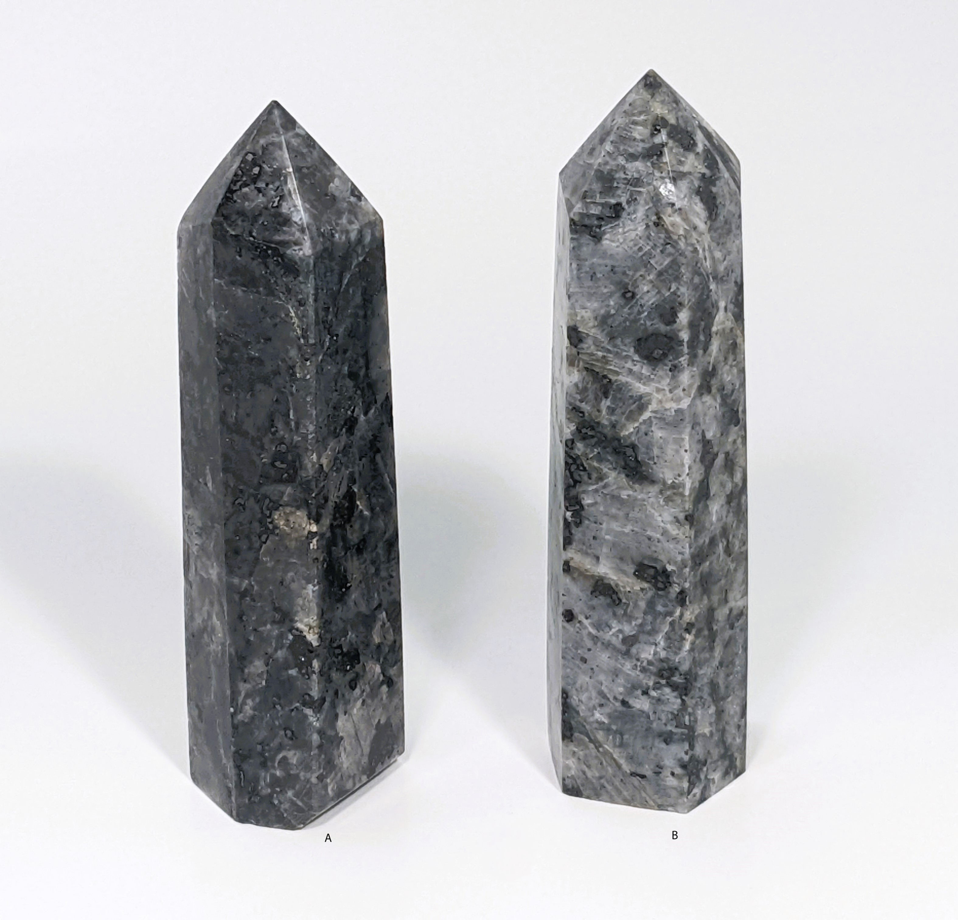 Larvikite Tower with silver-blue flashes and dark gray hues