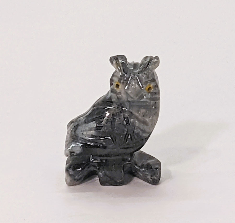 Thumbnail: Miniature soapstone horned owl carving, symbolizing wisdom, insight, and watchfulness.