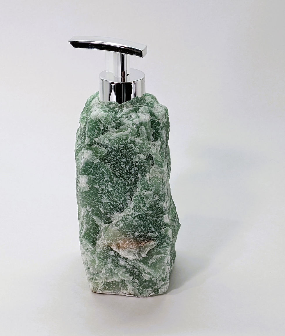 Green Aventurine crystal Soap Dispenser from jujujems: boosts luck, abundance, and emotional healing energy.