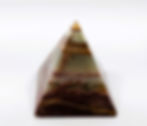 Smoothly carved Onyx pyramid with green and brown variations.