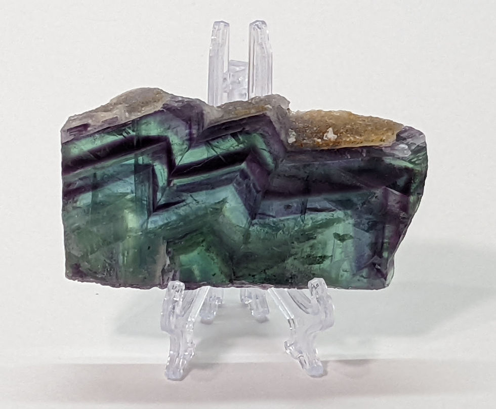Polished Rainbow Fluorite slice with vivid bands of purple, teal, and green.