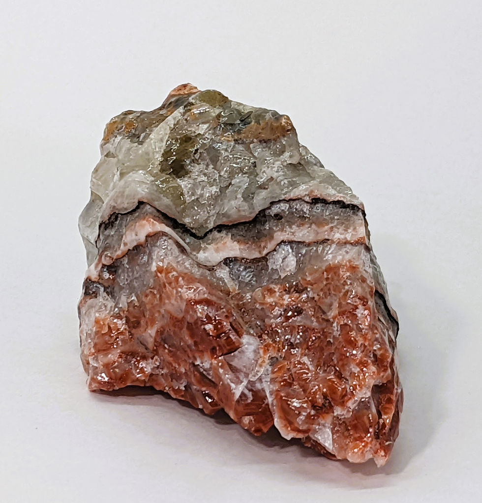 Thumbnail: Tricolor Apache Calcite stone with rugged, multicolored earthy bands.