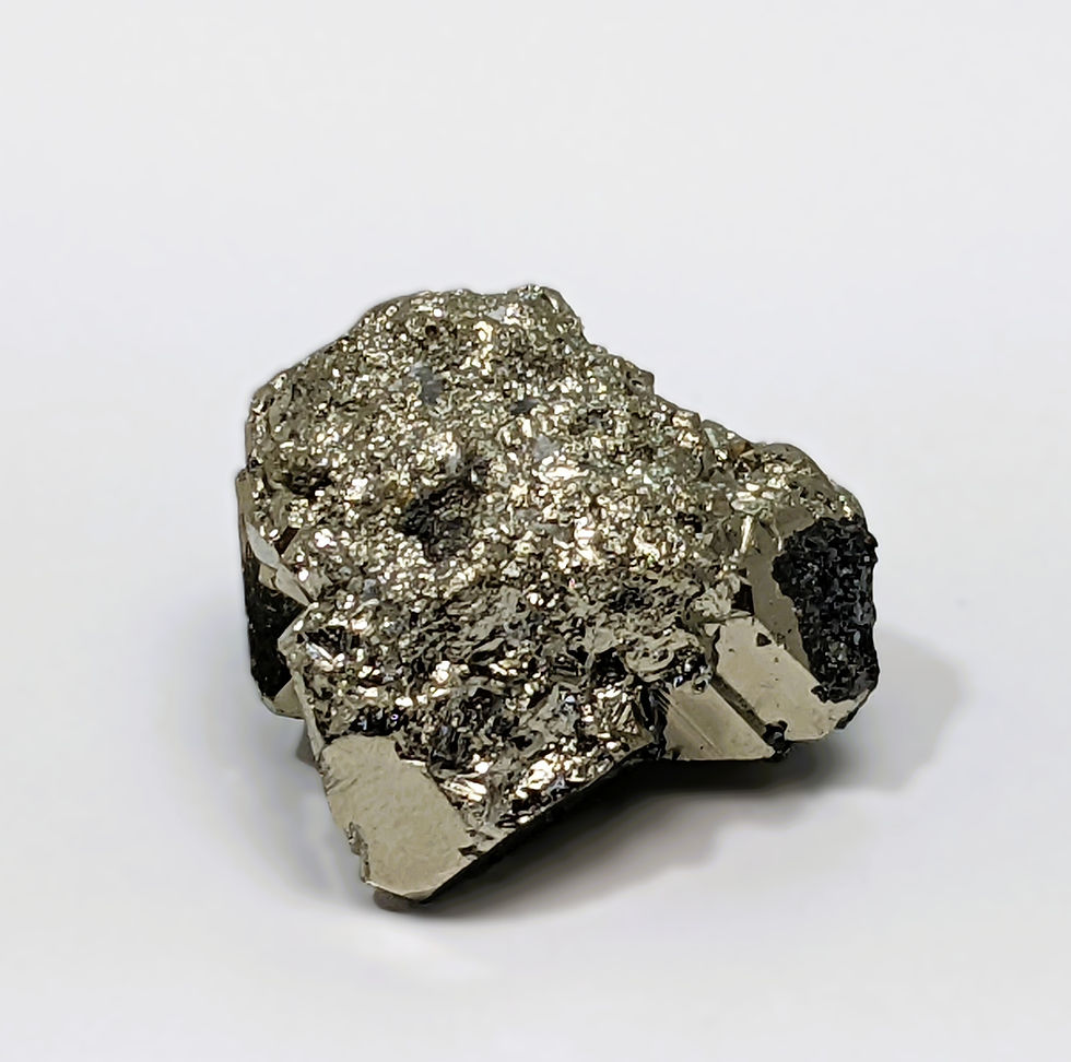 Thumbnail: Metallic Octahedral Pyrite with triangular faces