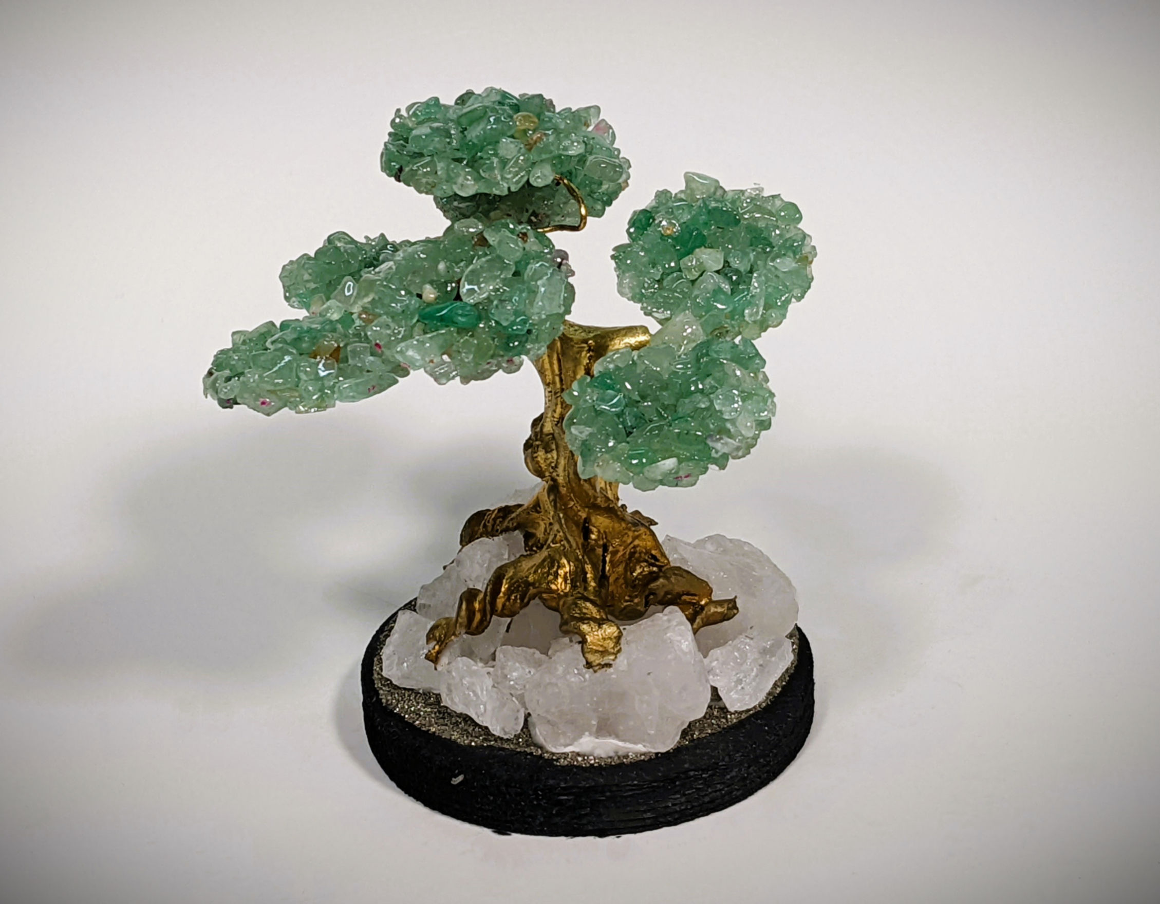 Jade Gemstone Tree w/Quartz Base