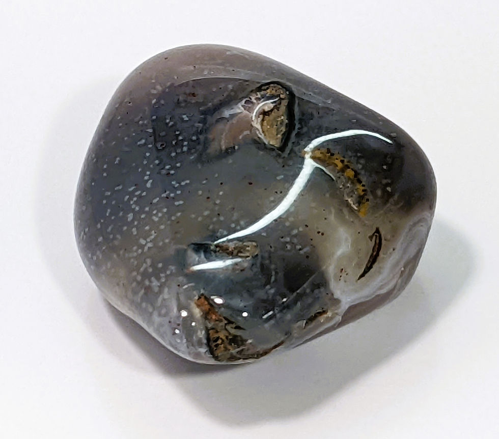 Thumbnail: Smooth Botswana Agate tumble showcasing layered gray, pink, and brown banding.