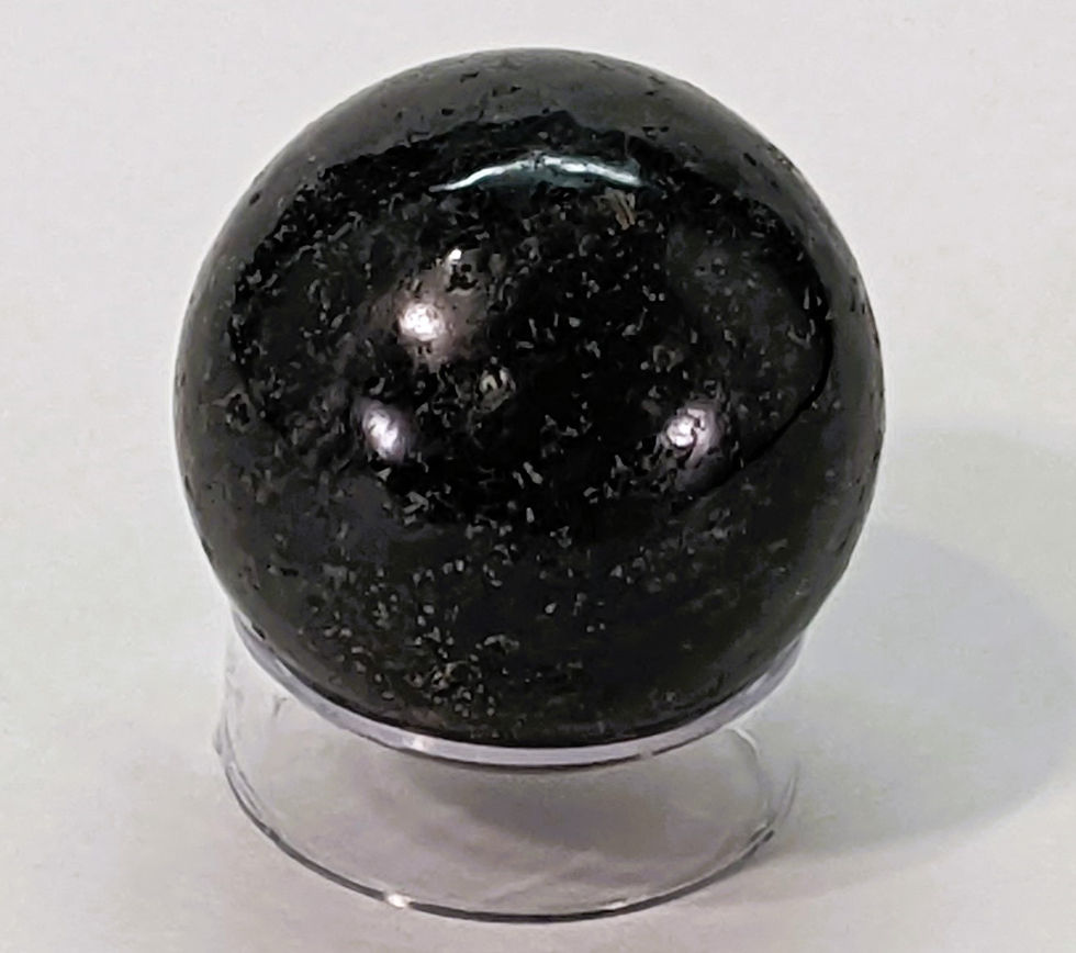 Thumbnail: Natural Nuumite crystal sphere showcasing shimmering dark patterns and reflective mineral highlights.
