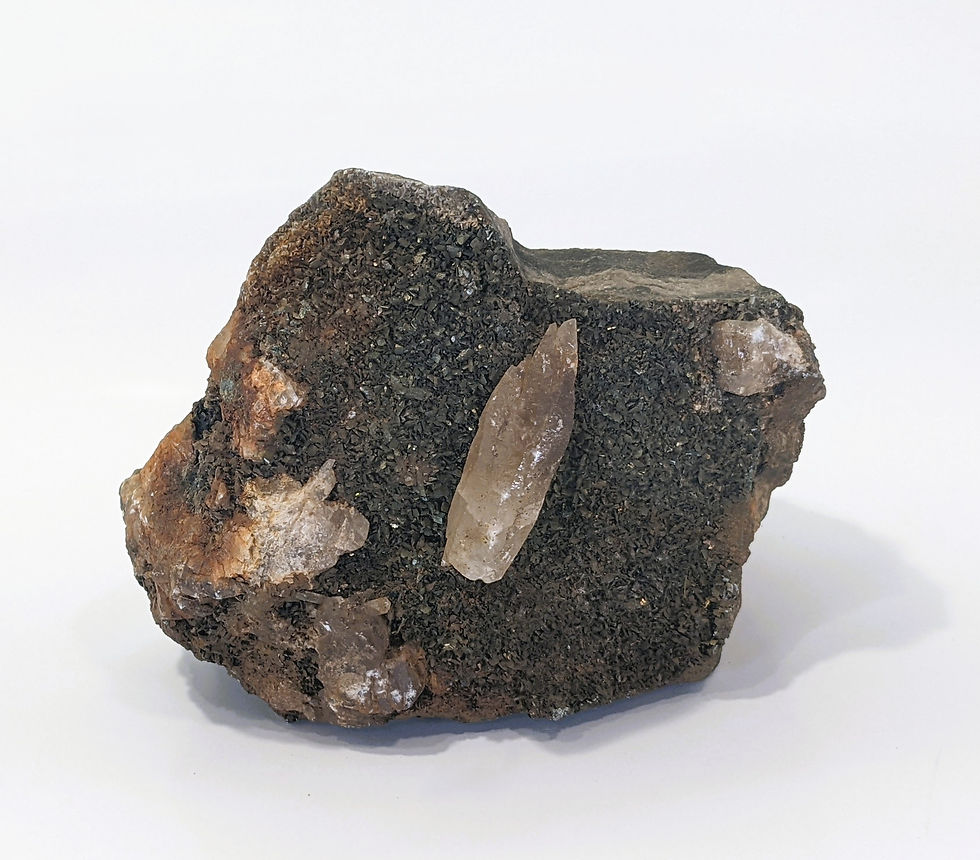 Rough Marcasite with Calcite specimen showing metallic crystal formations and Calcite textures